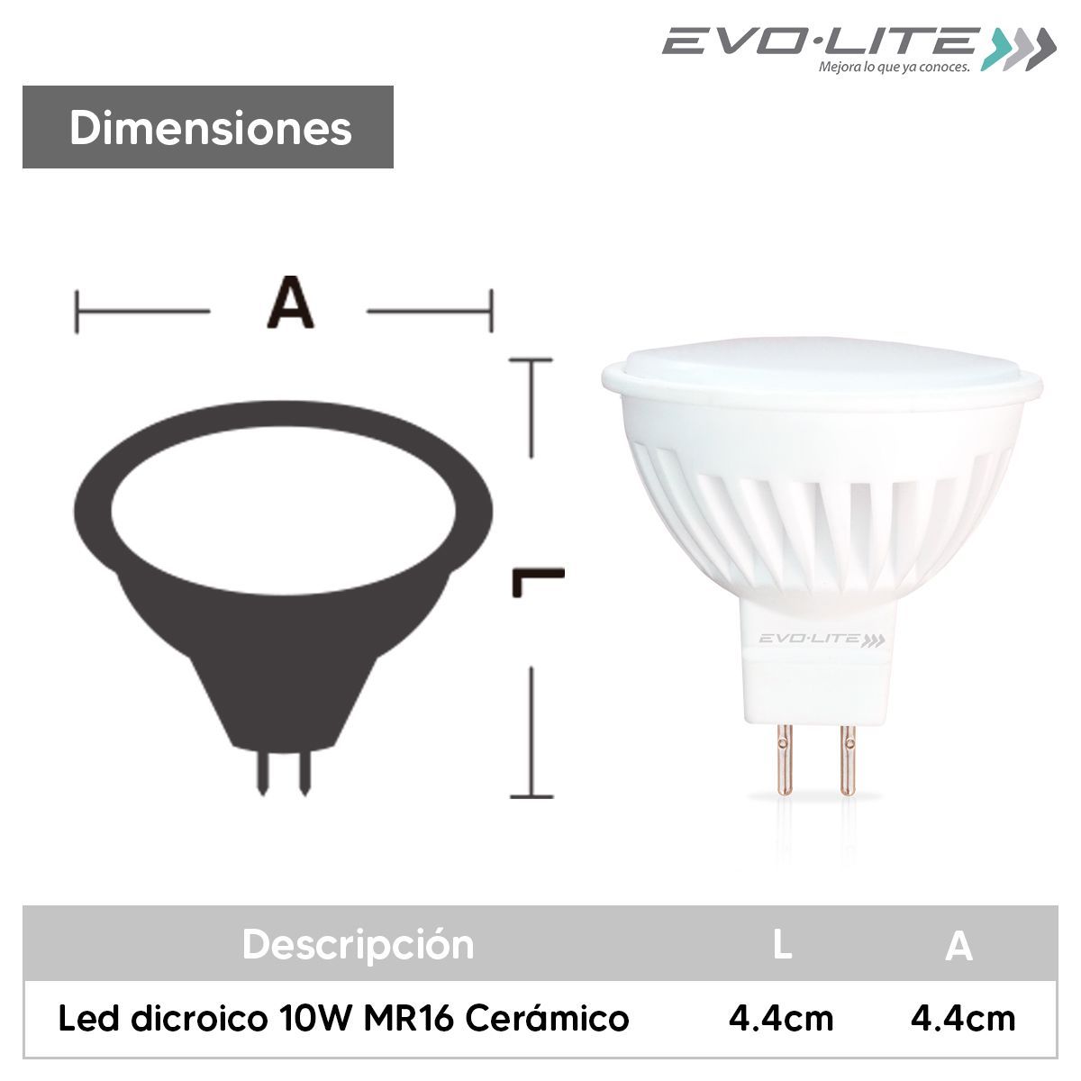 EVOLITE - Dicroico led evolite 10w mr16 ceramico DIA