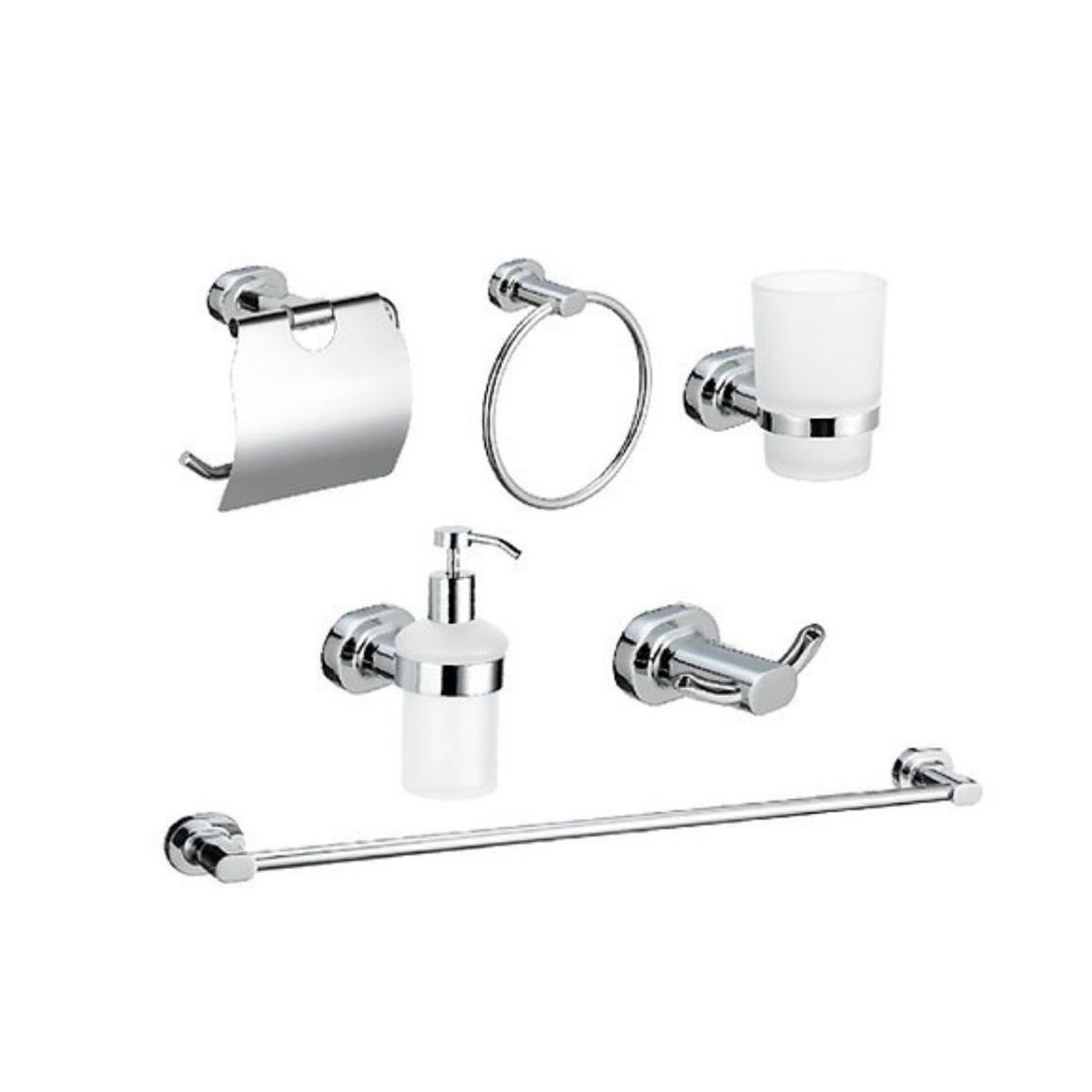 GENERICO - Set de Baño 6 Piezas de Acero Cromado