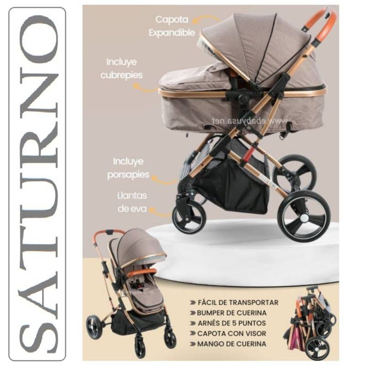 EBABY - Coche Cuna Moisés de Lujo «SATURNO»