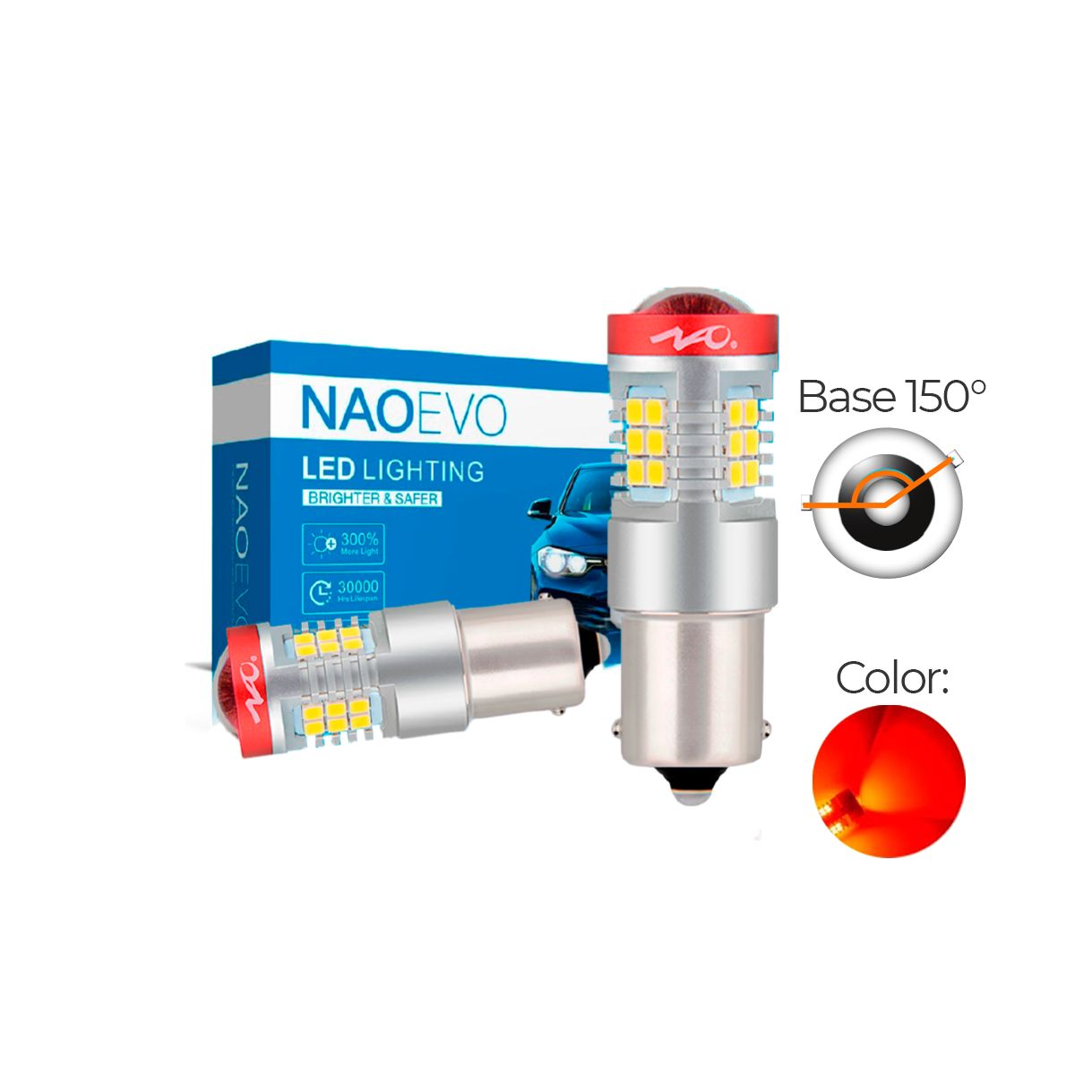 NAOEVO - Led Señal N5 PY21W 1156 BAU15S Luz Roja 1.500LM NAOEVO