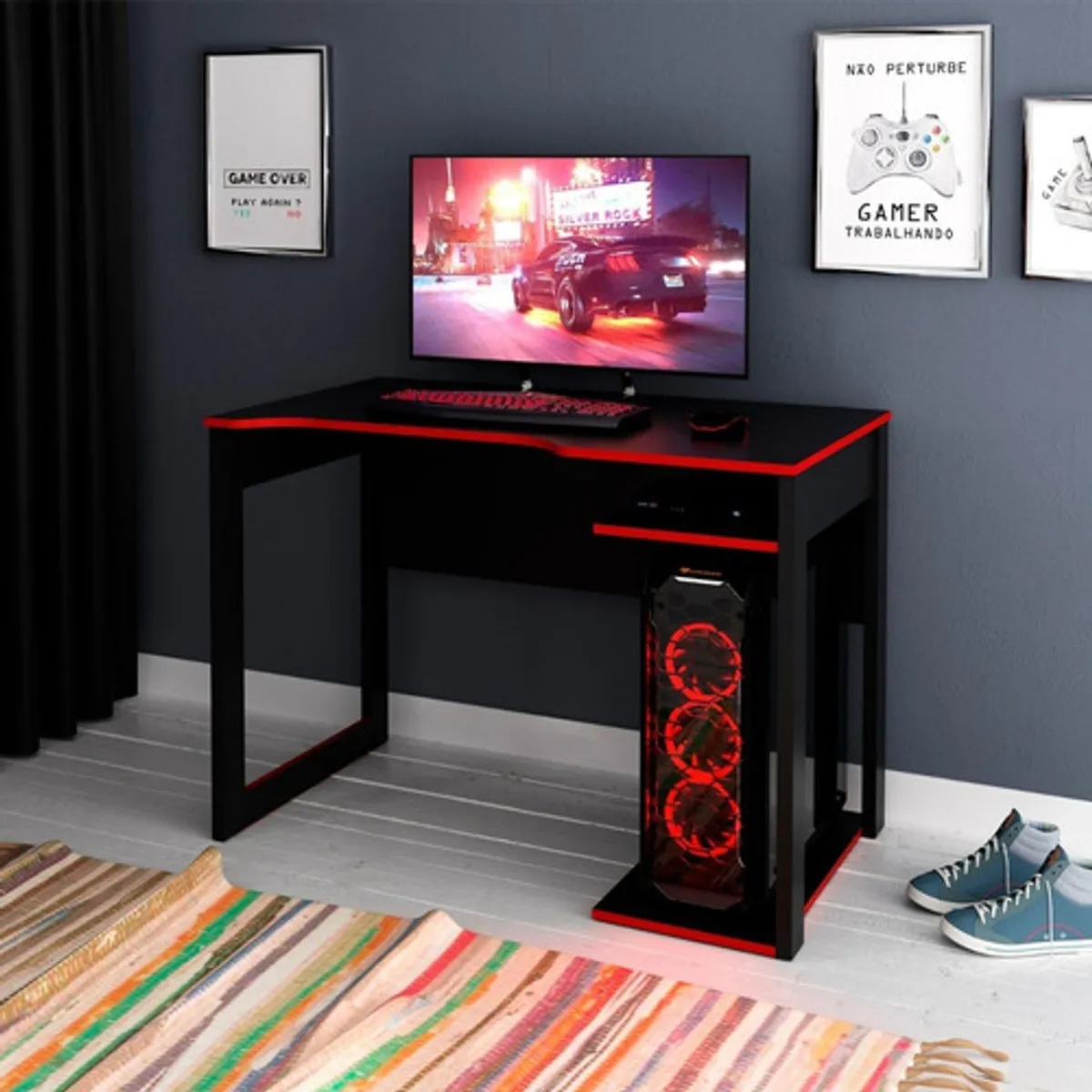 BONNO - Escritorio De Melamina Gamer Thonet Negro/Rojo Bonno