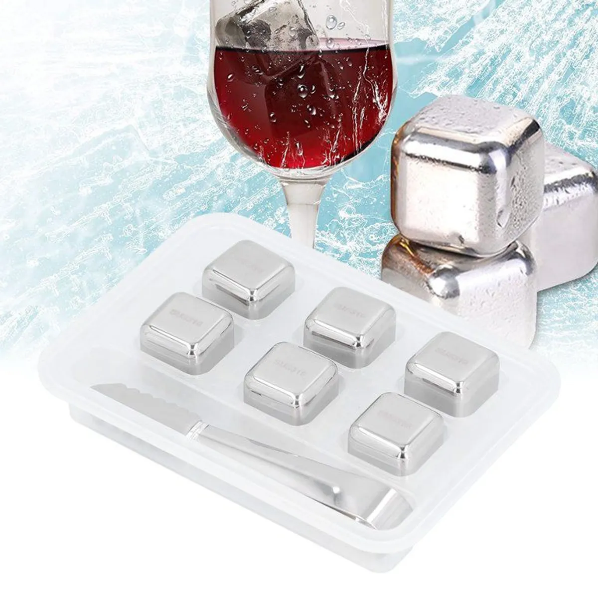 GENERICO - Cubos de Hielo de Acero 6pcs  Pinza