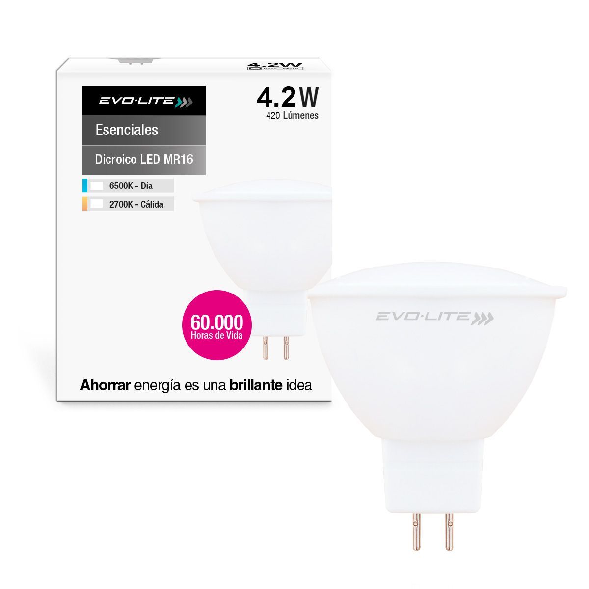 EVOLITE - Dicroico led evolite 4 w MR16 policarbonato CALIDO