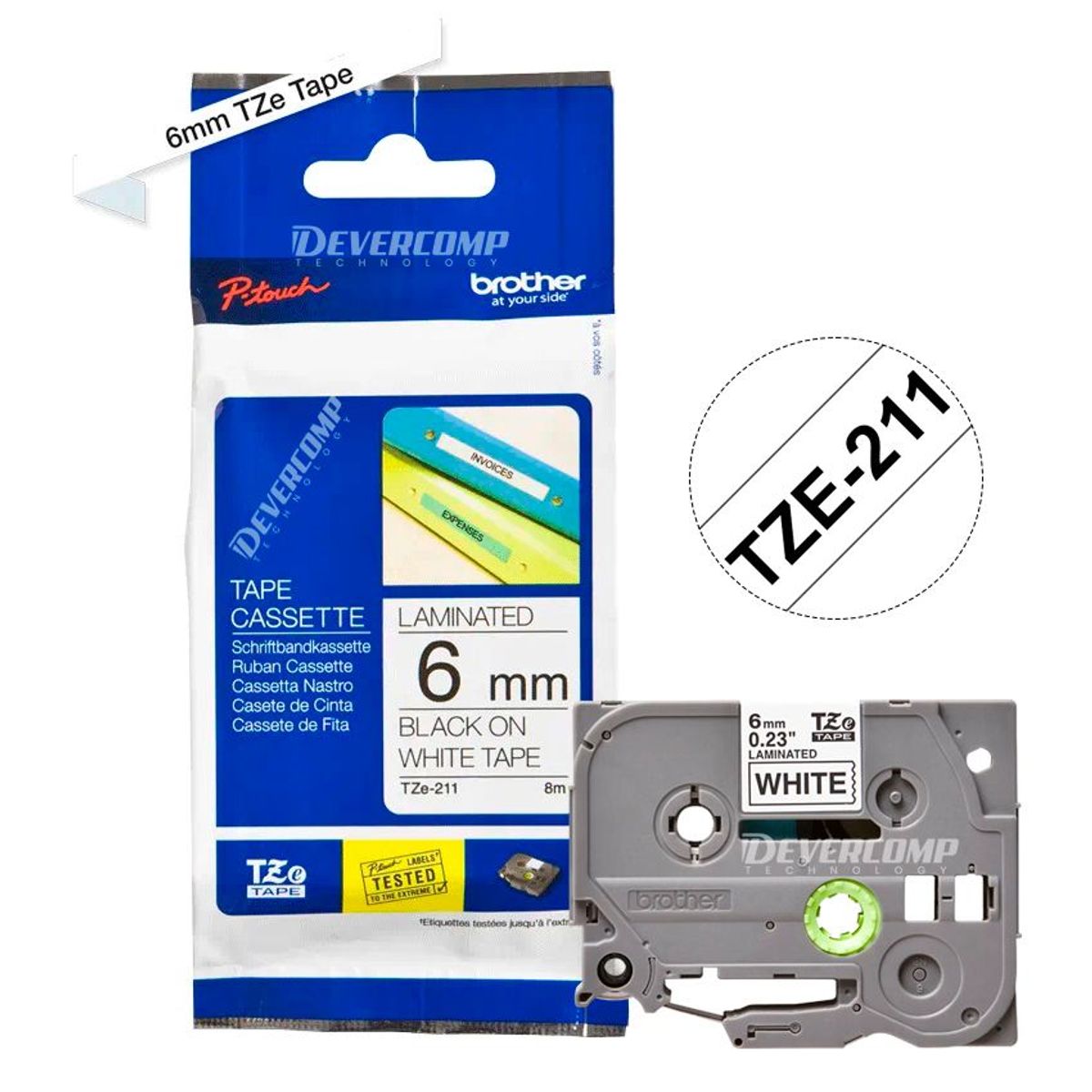 BROTHER - Cinta Brother Tze-211 6mm x 8mts fondo blanco letras negras