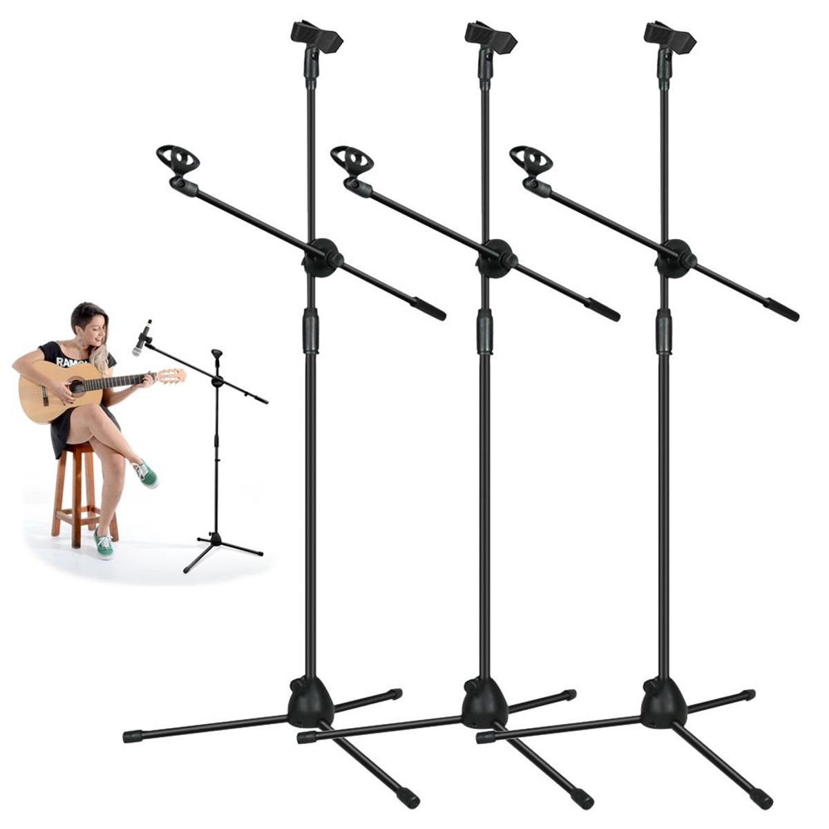 GENERICO - Parantes de Microfono Doble de metal Set De 3 unidades.