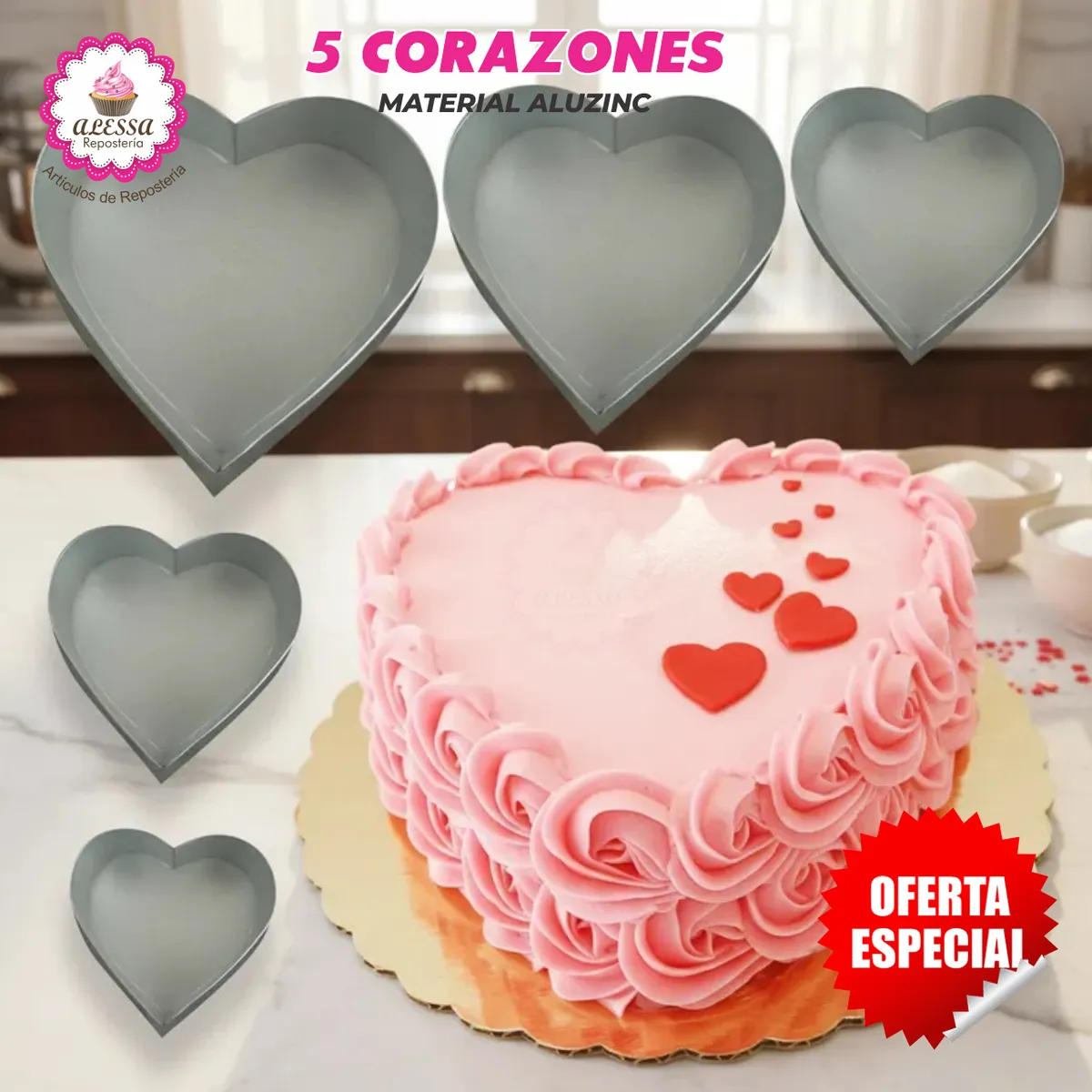 GENERICO - Set de 5 Moldes de Corazón para Reposteria