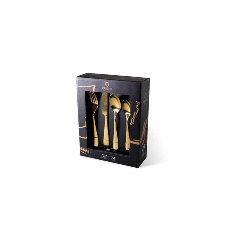 KRONS - Set de cubiertos x24 piezas, dorado