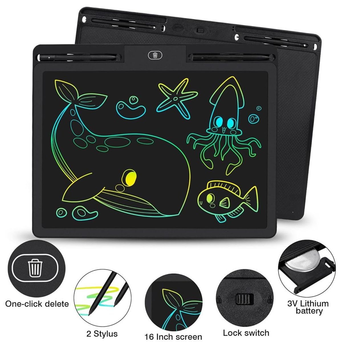 GENERICO - Pizarra de escritura borrable 2 lápices 16 pulgadas dibujo