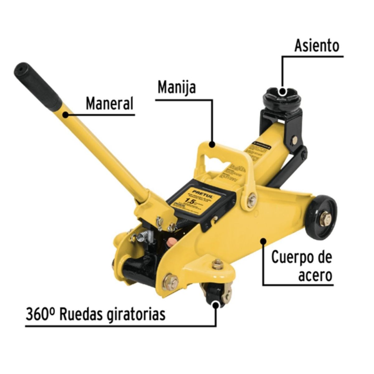 PRETUL - Combo Gata lagarto 1.5 Toneladas Aspirador y Llave Cruz 14 Pretul