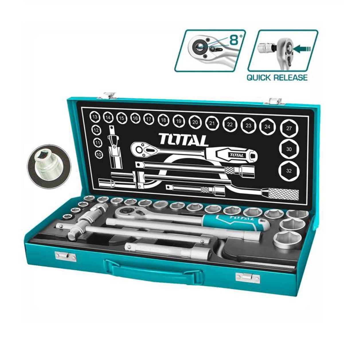 TOTAL TOOLS - Set de ratchet y dados 1/2″ 24 piezas en maletín THT141253