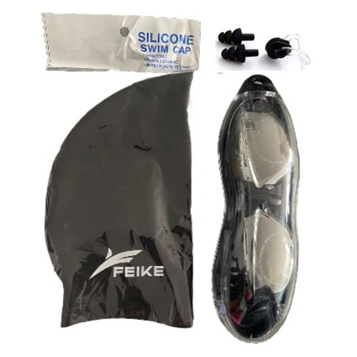 FEIKE - Lentes Natación Negros HD Protección UV y Gorro de Silicona