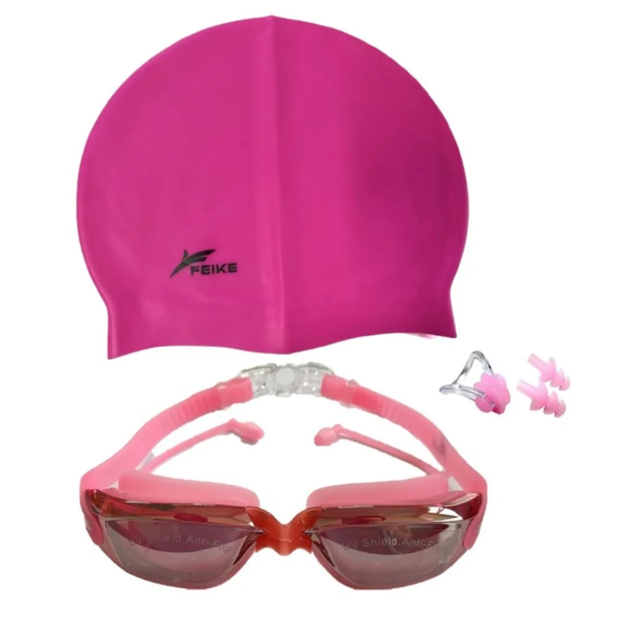 FEIKE - Lentes Natación Rosados HD Protección UV y Gorro de Silicona