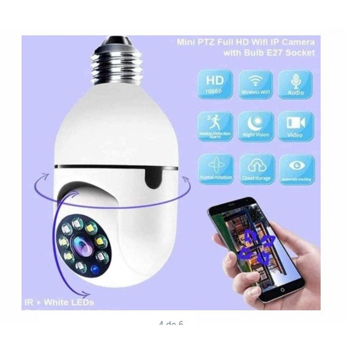 GENERICO - Foco con Cámara Panorámica y Videocamara de Seguridad con LUZ