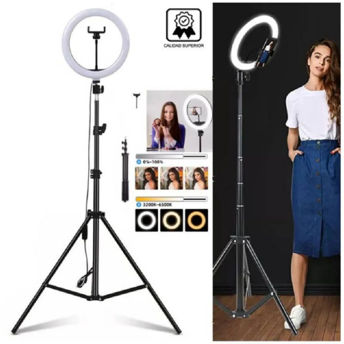 GENERICO - Aro luz led de 30 cm fotografia video + tripode 2.1 metros