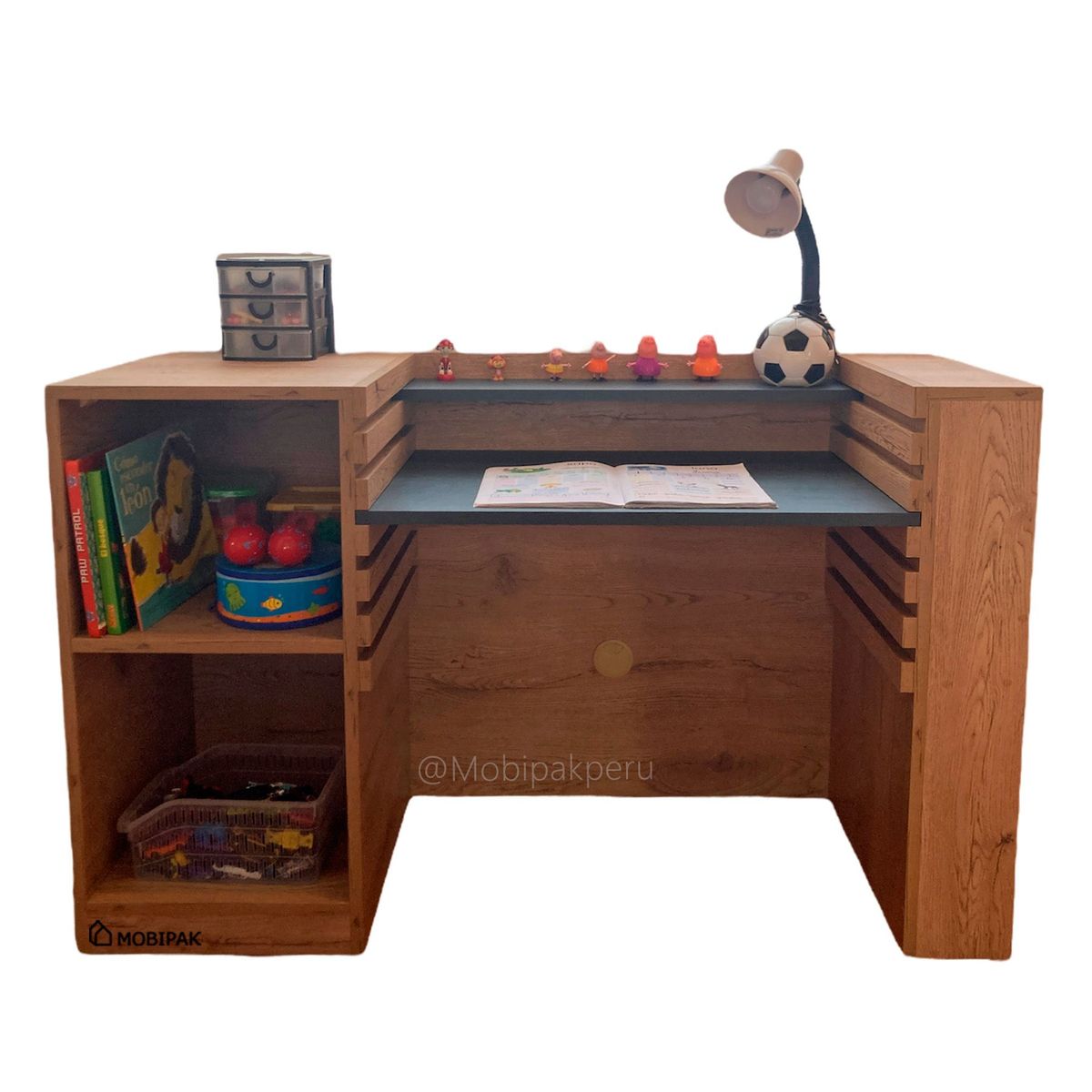 GENERICO - Escritorio evolutivo regulable 2 cubos Macadamia Oceano 130 cm.