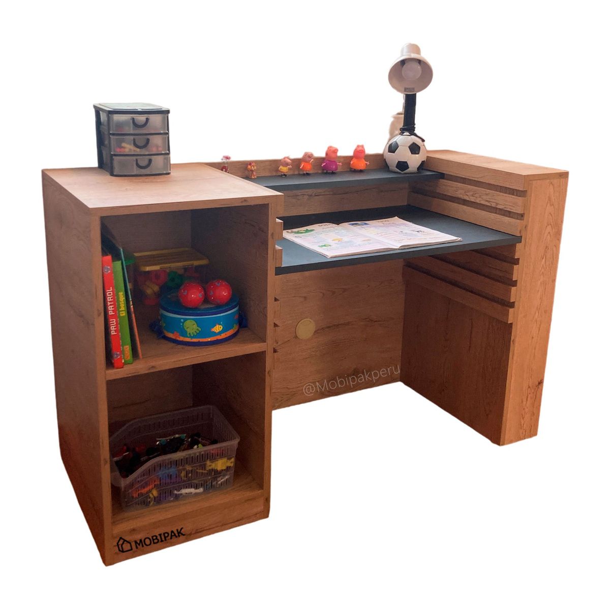 GENERICO - Escritorio evolutivo regulable 2 cubos Macadamia Oceano 130 cm.