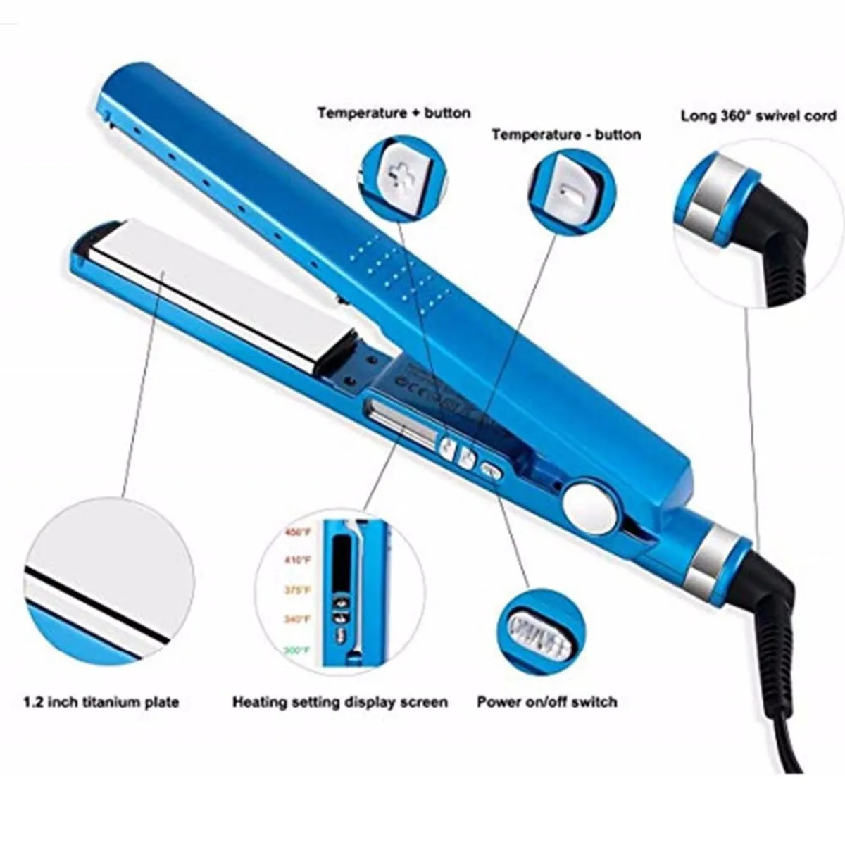 GENERICO - Plancha De Cabello Con Nano Titanium 450 F Indicador Lcd