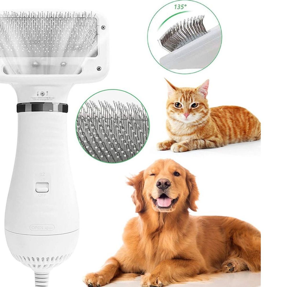 GENERICO - CEPILLO PEINE SECADOR 2 EN 1 PARA MASCOTAS