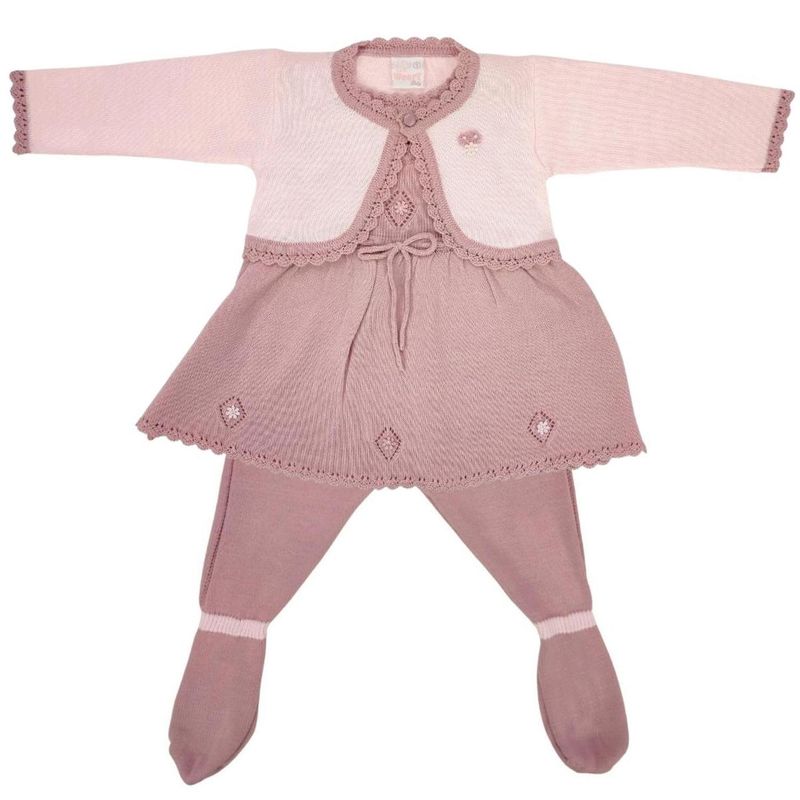 GENERICO - Conjunto bebé Vestido Hilo - 3 piezas - Palo Rosa