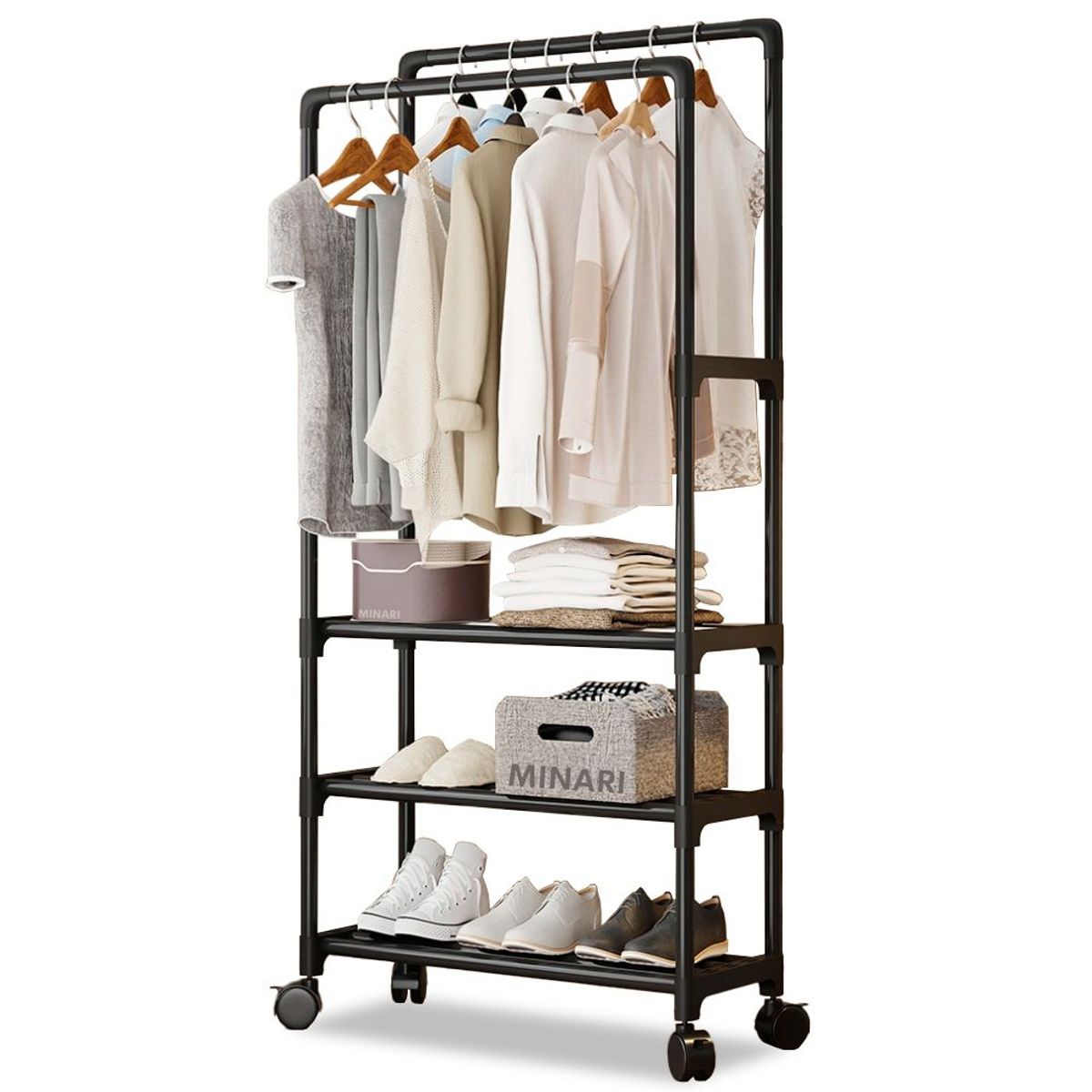 MINARI - Zapatera Colgador de Ropa Perchero Organizador con Ruedas NG 1080P