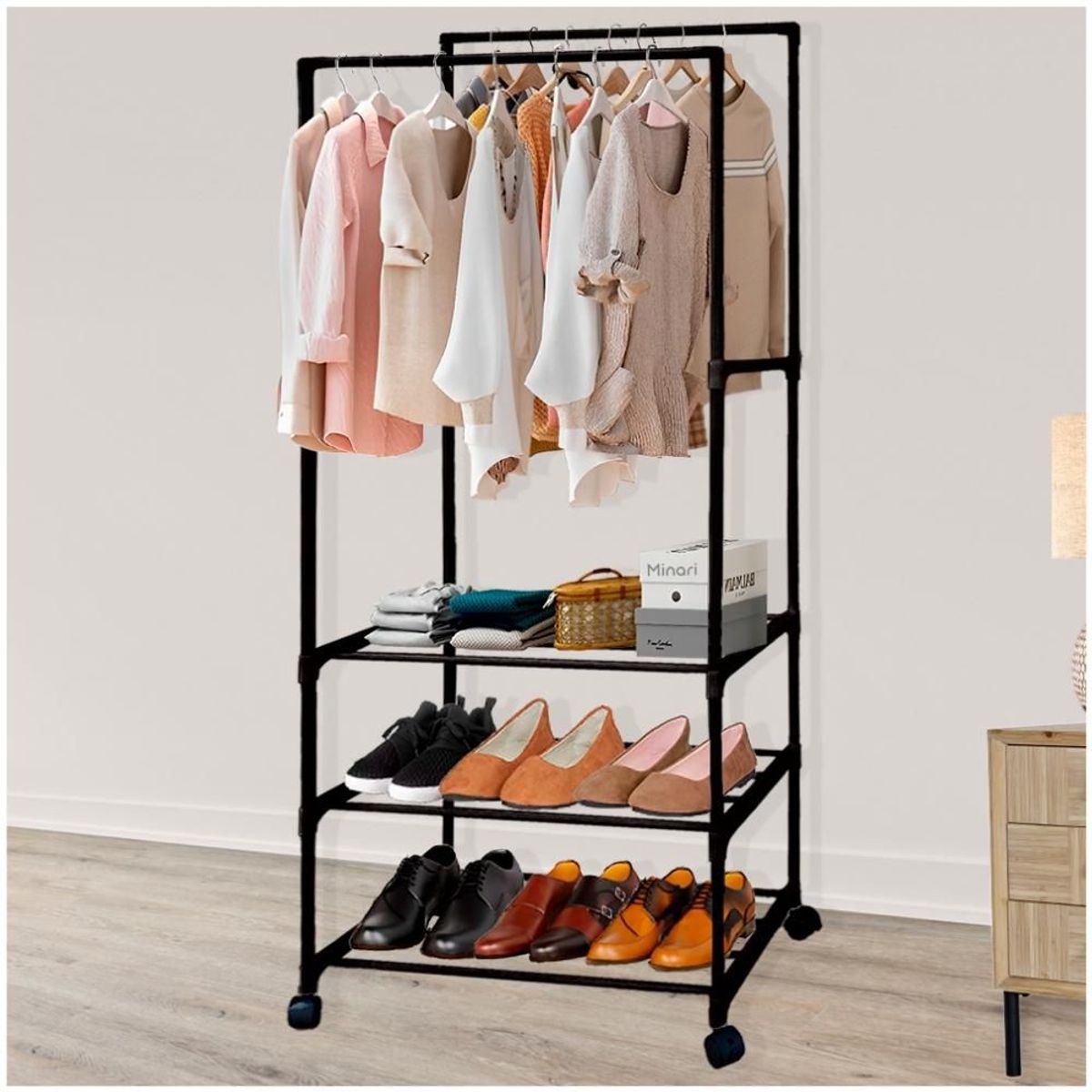 MINARI - Zapatera Colgador de Ropa Perchero Organizador con Ruedas NG 1080P