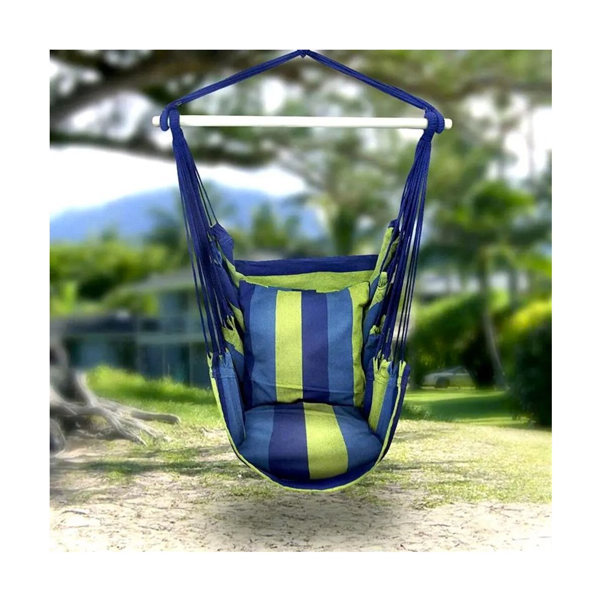 GENERICO - Hamaca Silla Acolchonada Colgante Azul 130cm x 100cm