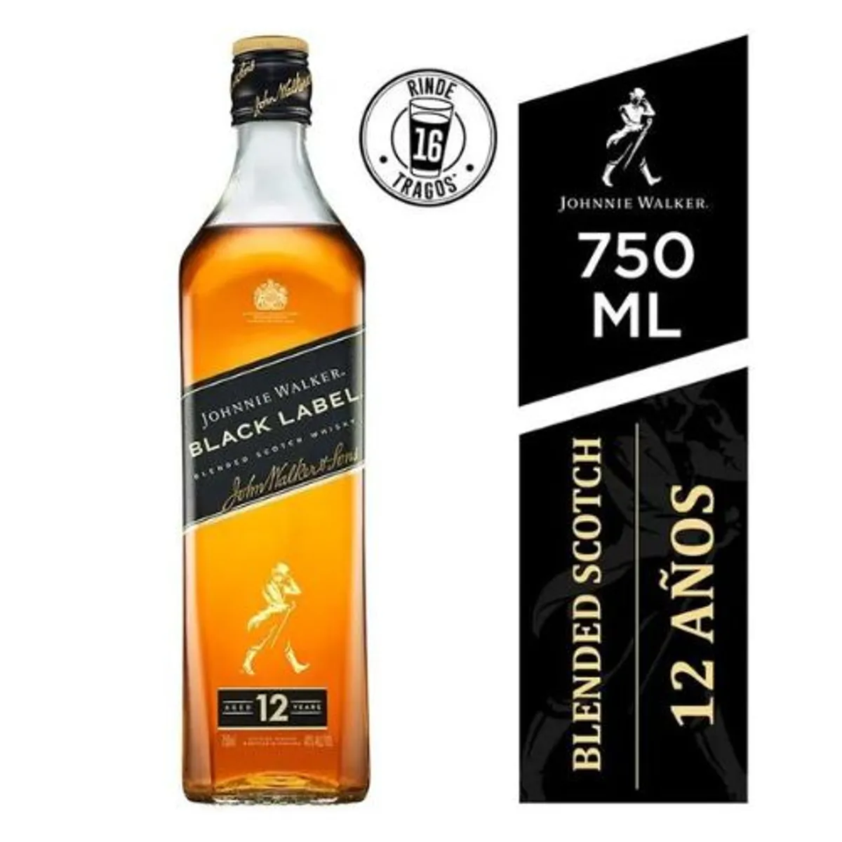 JOHNNIE WALKER - Whisky JOHNNIE WALKER Black Label Botella 750ml