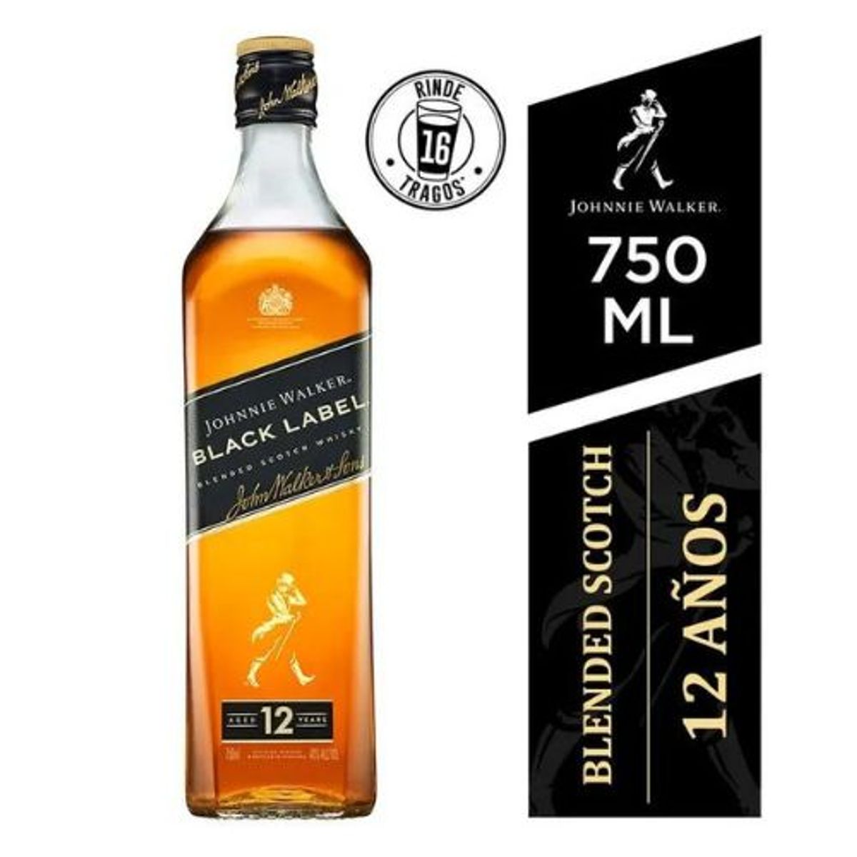 JOHNNIE WALKER - Whisky JOHNNIE WALKER Black Label Botella 750ml