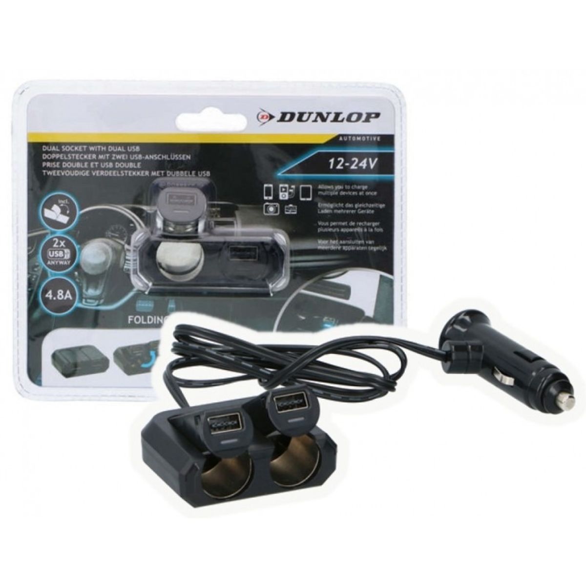 OEM - Cargador USB Cigarrera Doble Divisor 12-24V 48A 2x Cigarrera  2x USB