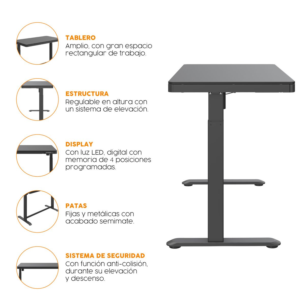 BONNO - Escritorio Skala Regulable Negro Bonno