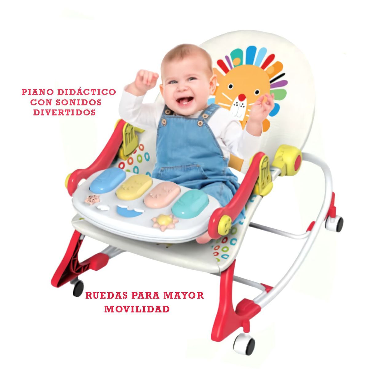 IDEAL - Silla Mecedora Ideal Musical con Piano Zaboo Plus Rojo