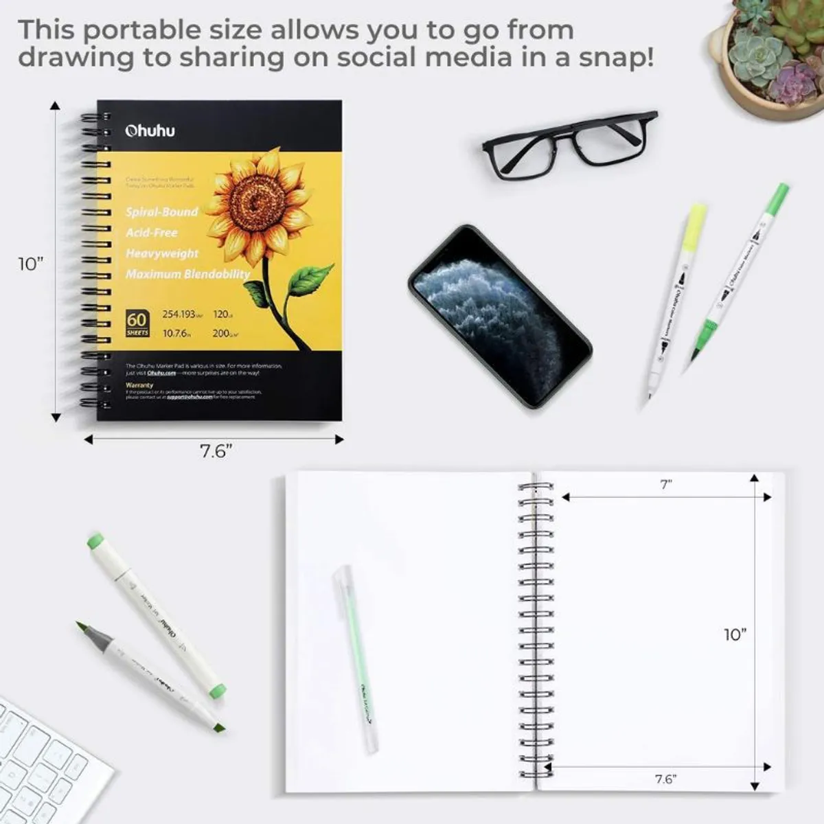 OHUHU - Ohuhu Block para marcadores con espiralado - 60 hojas