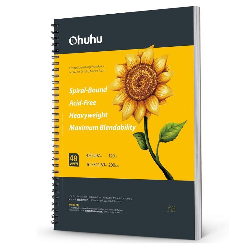 OHUHU - Ohuhu Block para marcadores con espiral -  A3 -  48 hojas