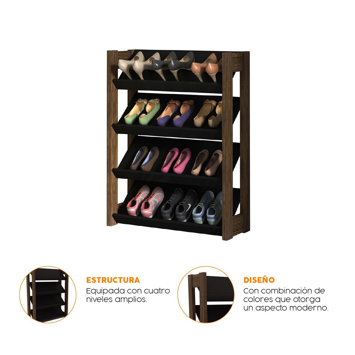 BONNO - Zapatera 3 Cajones Drake Negro/Nogal Bonno