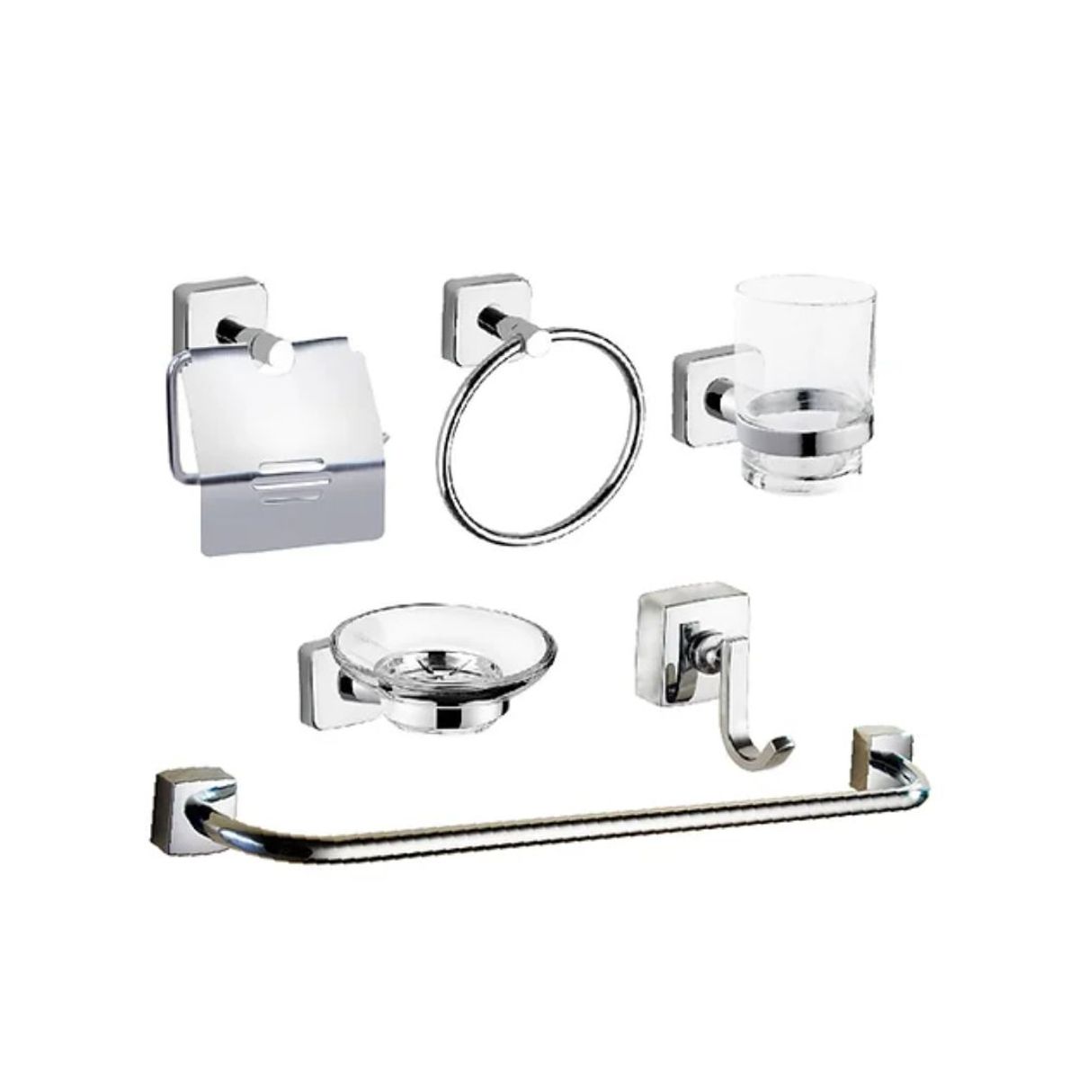 GENERICO - Set de Baño 6 Piezas de Acero Cromado