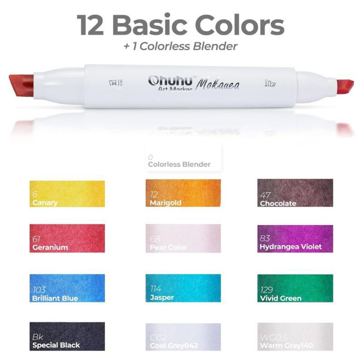 OHUHU - Ohuhu Mokauea: TRI PUNTA  Set 12 colores básicos + blender