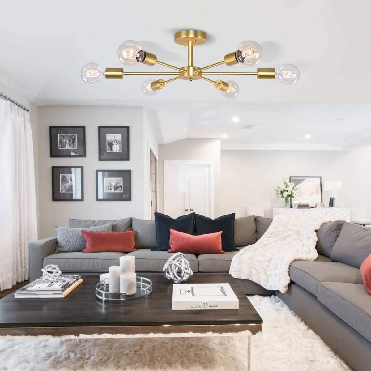 HOME NEAT - Lámpara de Techo Moderno con 6 luces E27 oro