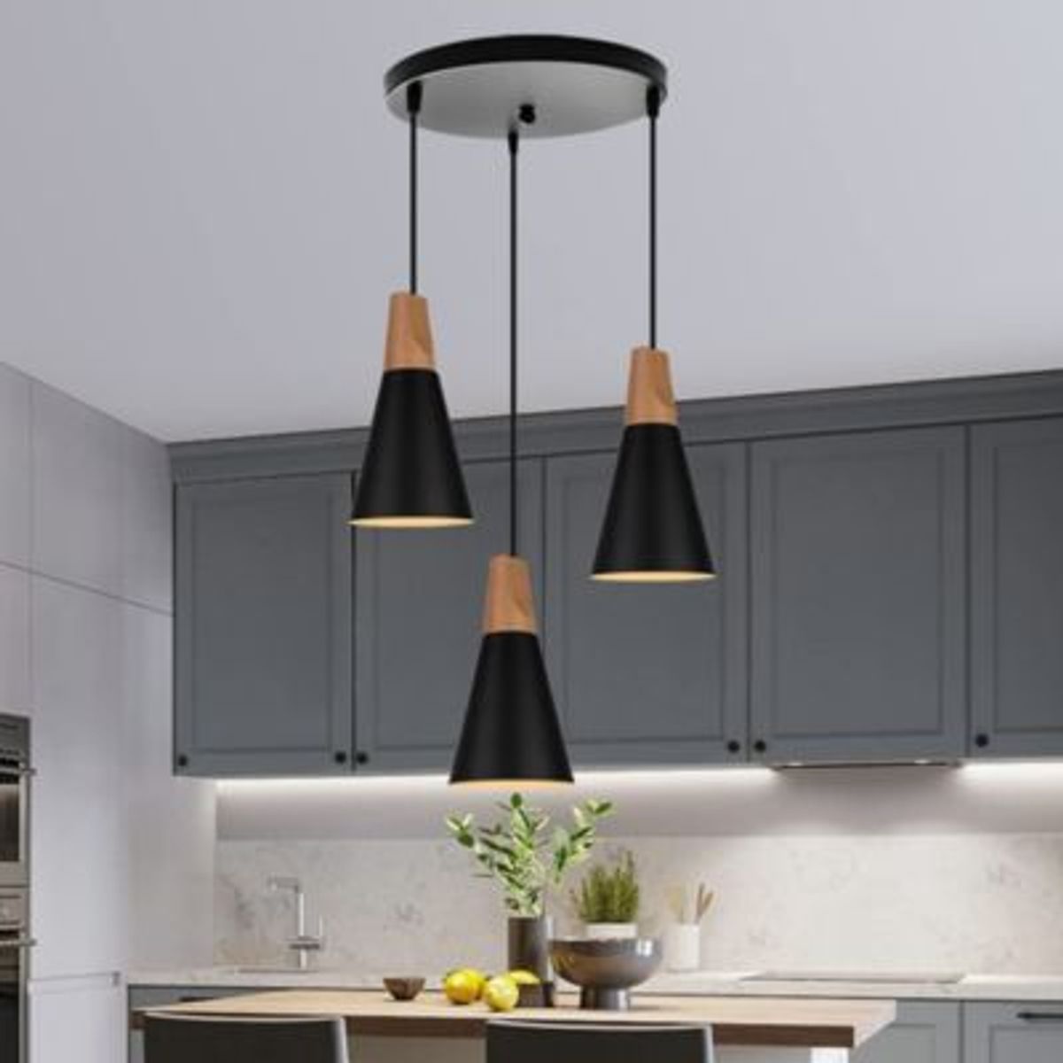 HOME NEAT - Lámpara de techo colgante nórdica madera aluminio 3 luces e27