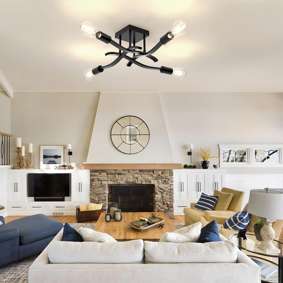 HOME NEAT - Lámpara de techo moderna metálica de 4 focos - Negro