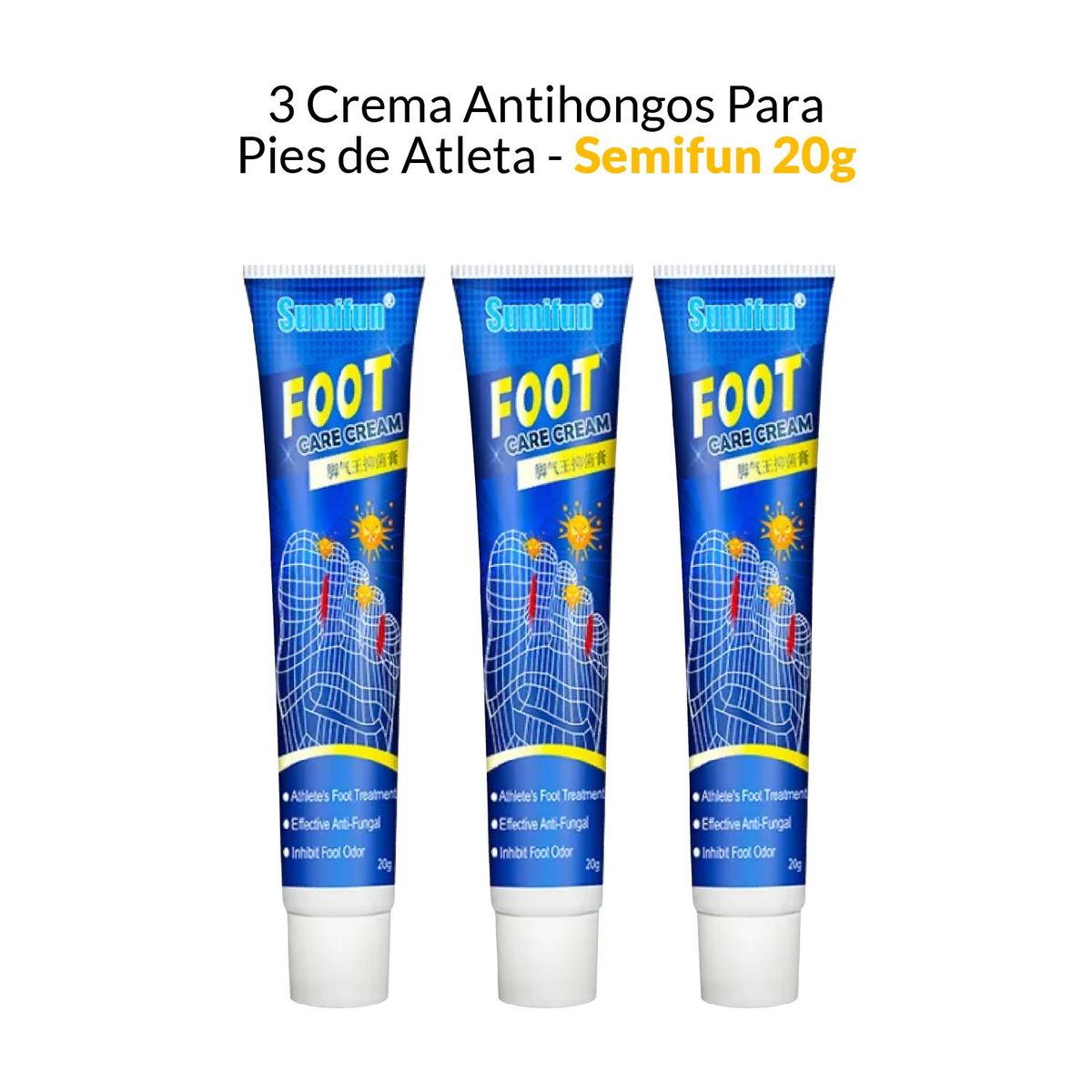 GENERICO - 3 Crema Antihongos Para Pies de Atleta - Semifun 20g