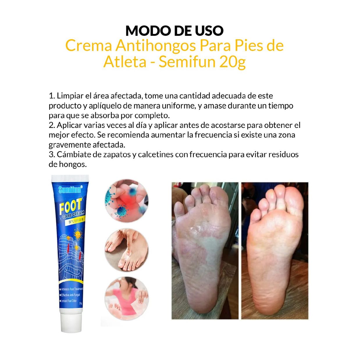 GENERICO - 3 Crema Antihongos Para Pies de Atleta - Semifun 20g