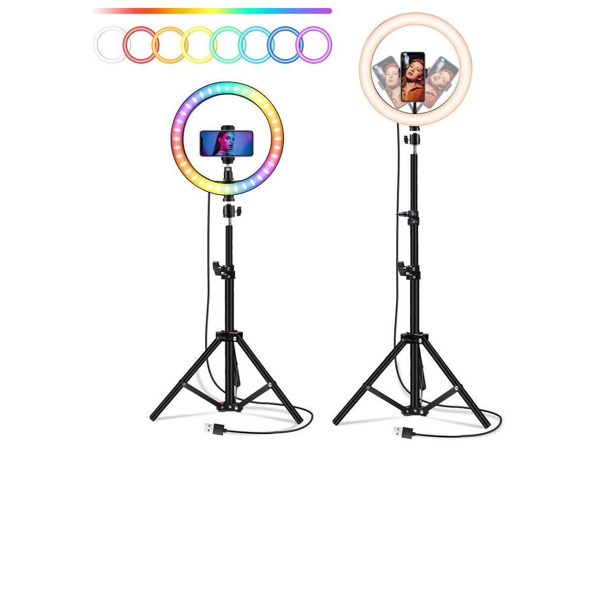 GENERICO - ARO LUZ LED 30 CM RGB COLORES + TRIPODE DE 2.10 M