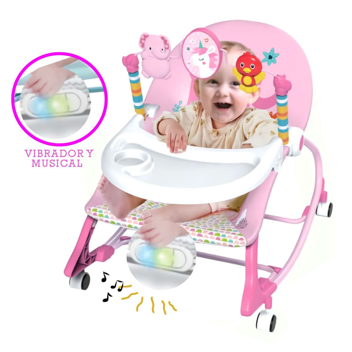 IDEAL - Silla Mecedora Ideal Musical y Vibrador Zaboo Rosado