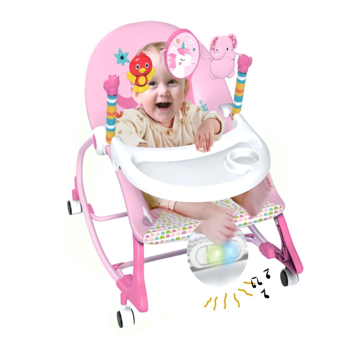 IDEAL - Silla Mecedora Ideal Musical y Vibrador Zaboo Rosado