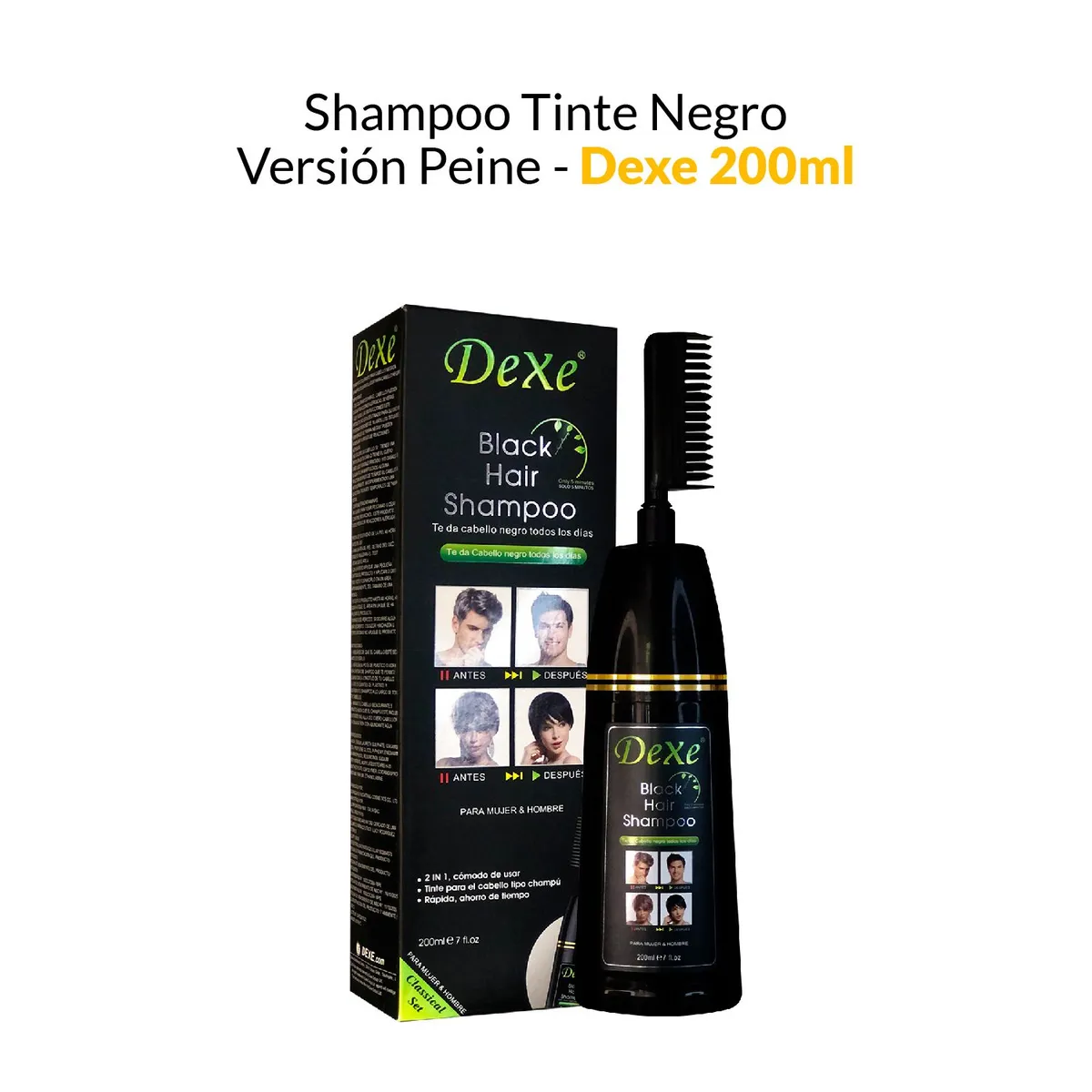 GENERICO - Shampoo Tinte Negro Versión Peine - Dexe 200ml