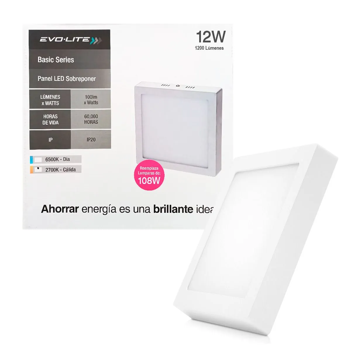 EVOLITE - Plafon led panel 12w cuadrado sobreponer evolite DIA