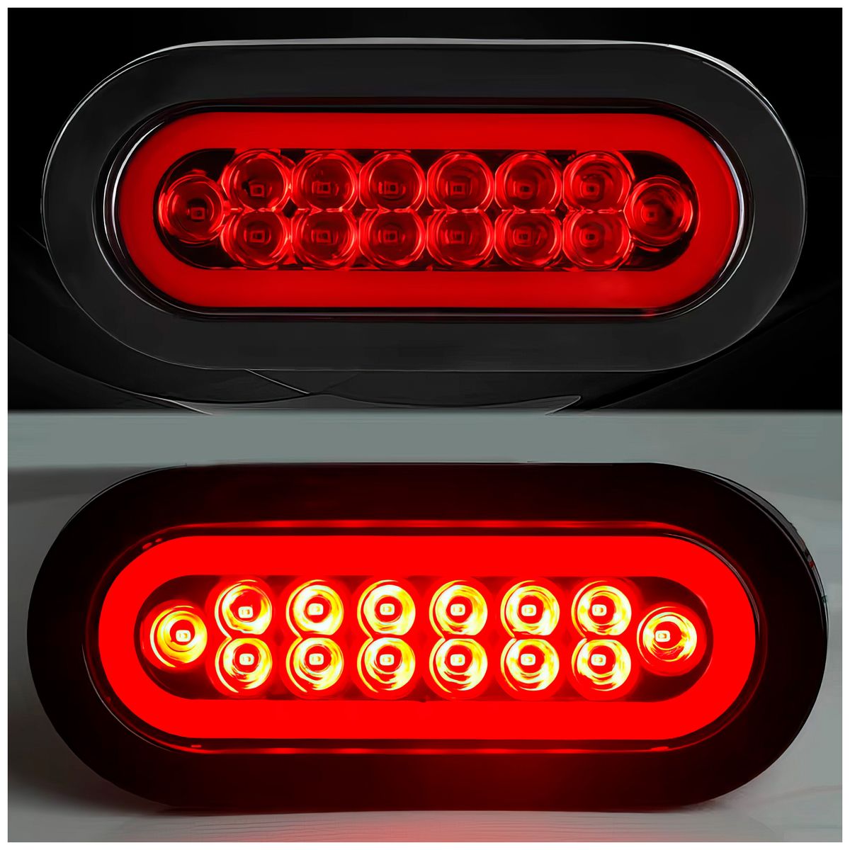 GENERICO - Faro Posterior Led-14 Largo Ovalado Borde Neón Rojo