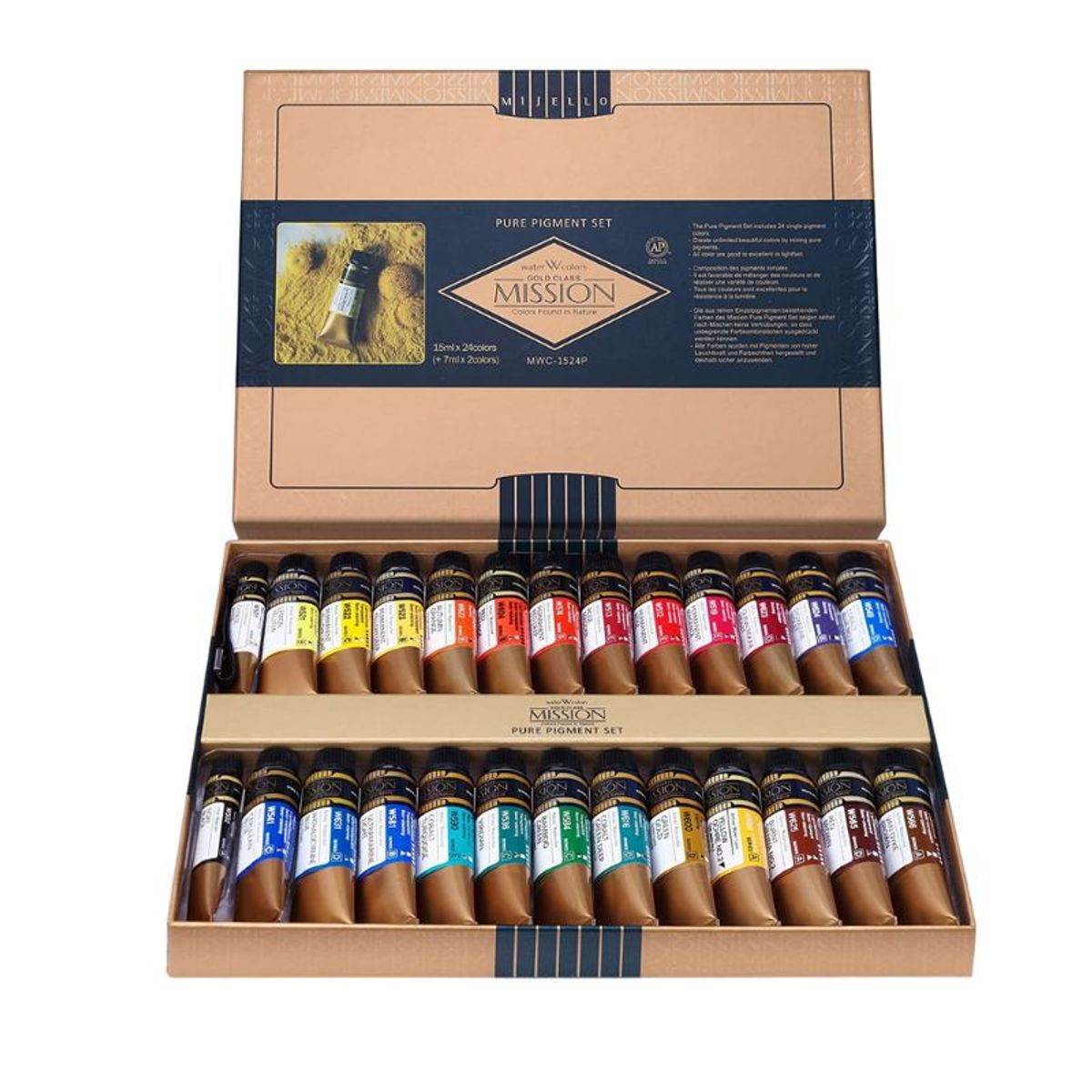 GENERICO - MIJELLO Mission Gold Set 24 colores/15ml + 2 colores/7ml - Nuevo Pigmento Puro