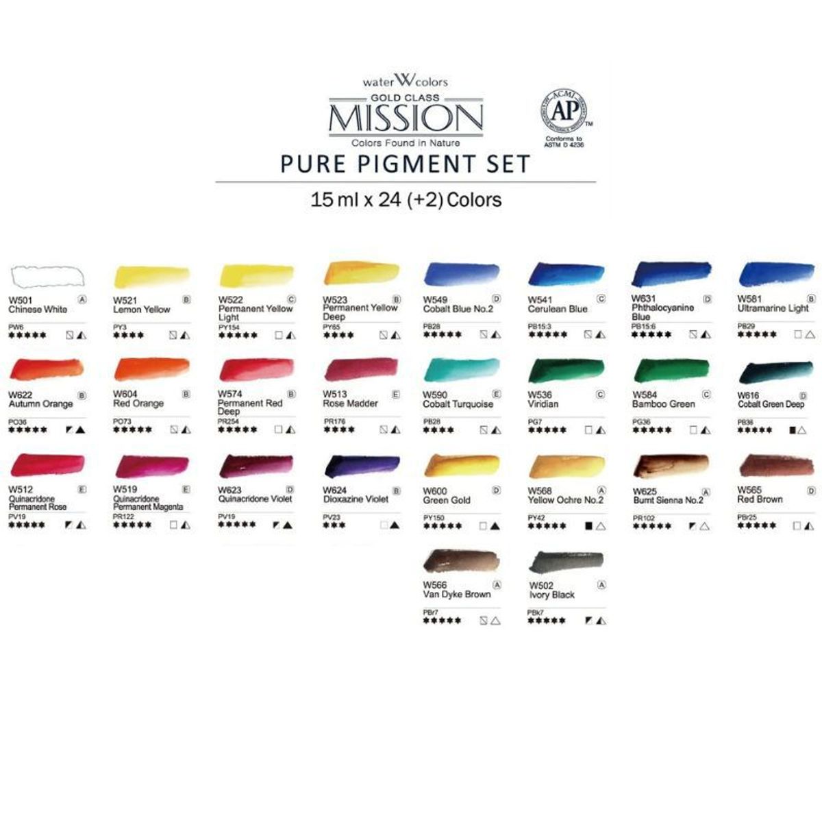 GENERICO - MIJELLO Mission Gold Set 24 colores/15ml + 2 colores/7ml - Nuevo Pigmento Puro