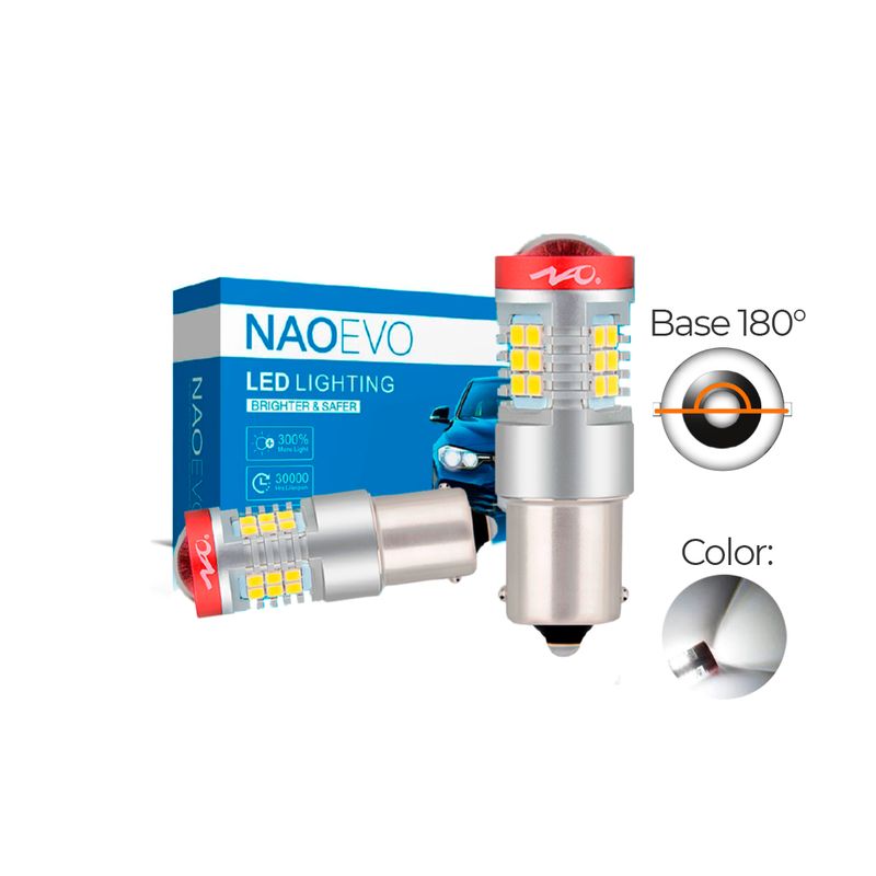 NAOEVO - Led Señal N5 P21W 1156 BA15S Luz Blanca 1.500LM NAOEVO